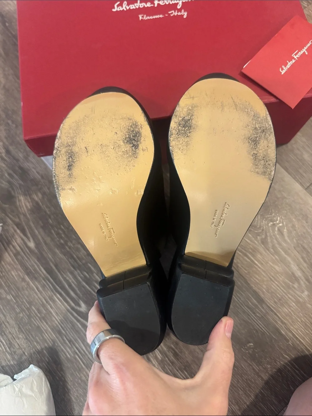 Salvatore Ferragamo Miley Platform Leather Mule  Size 8C Black